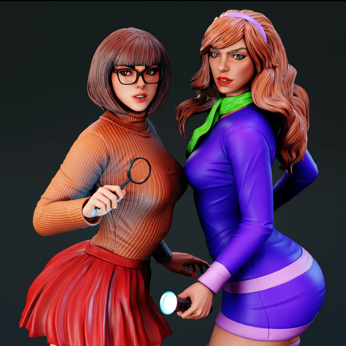 Daphne and Velma Diorama (75mm to 500mm) - Unassembled/Unpainted/3D Print