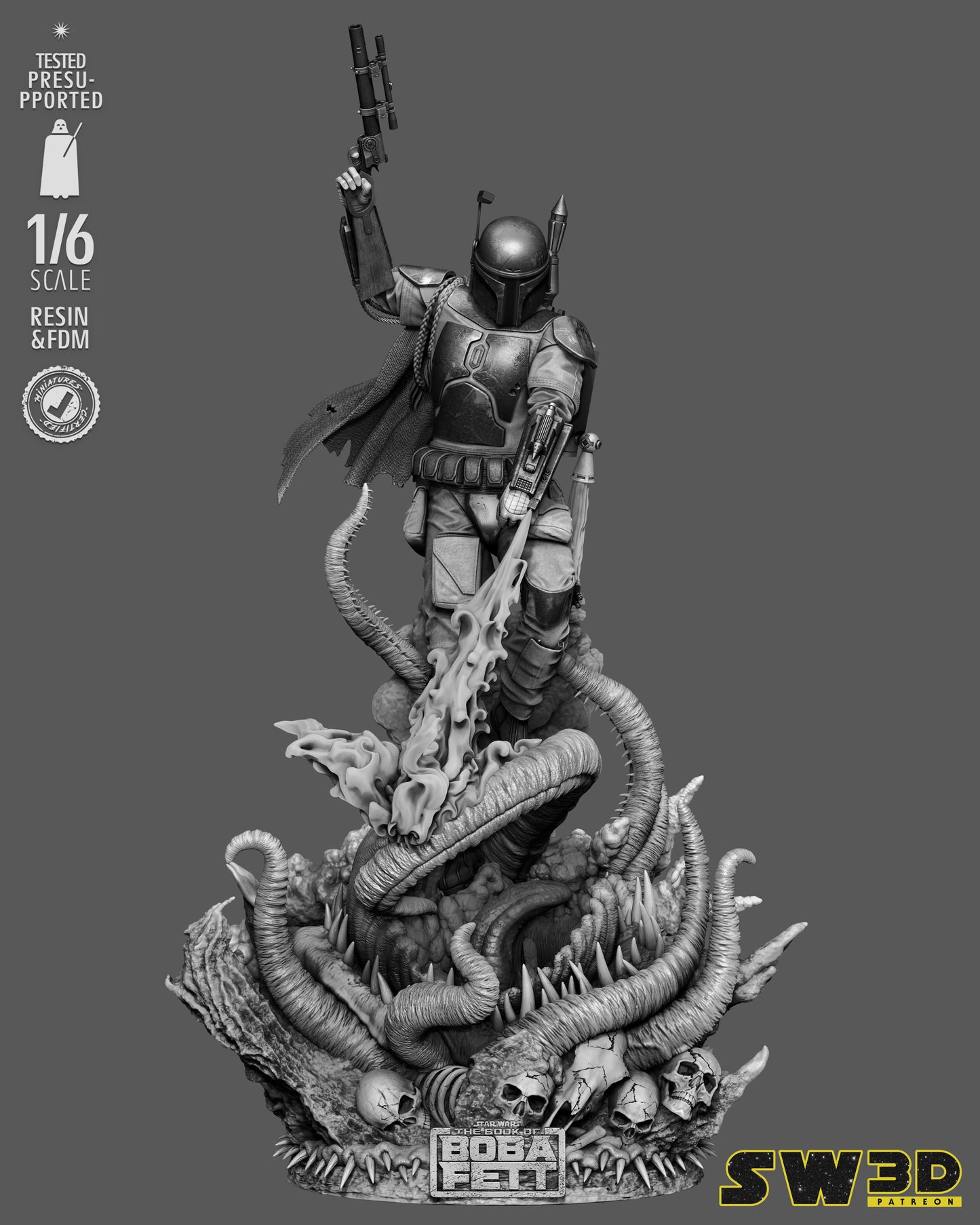 Boba Fett Sculpture (75mm to 500mm) - Unassembled/Unpainted/3D Print