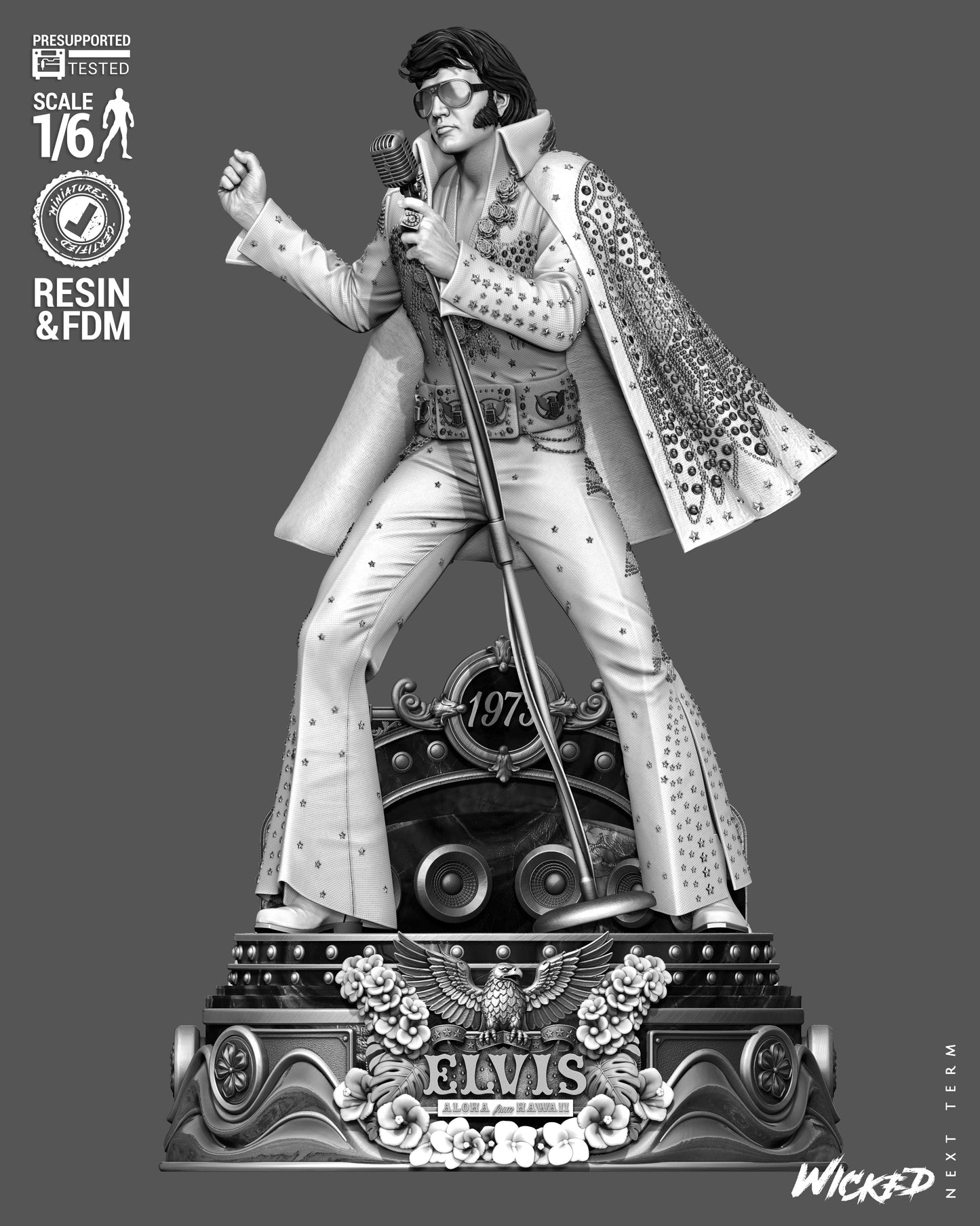 Elvis Presley Aloha from Hawaii Sculpture (75mm to 500mm) - Unassembled/Unpainted/3D Print
