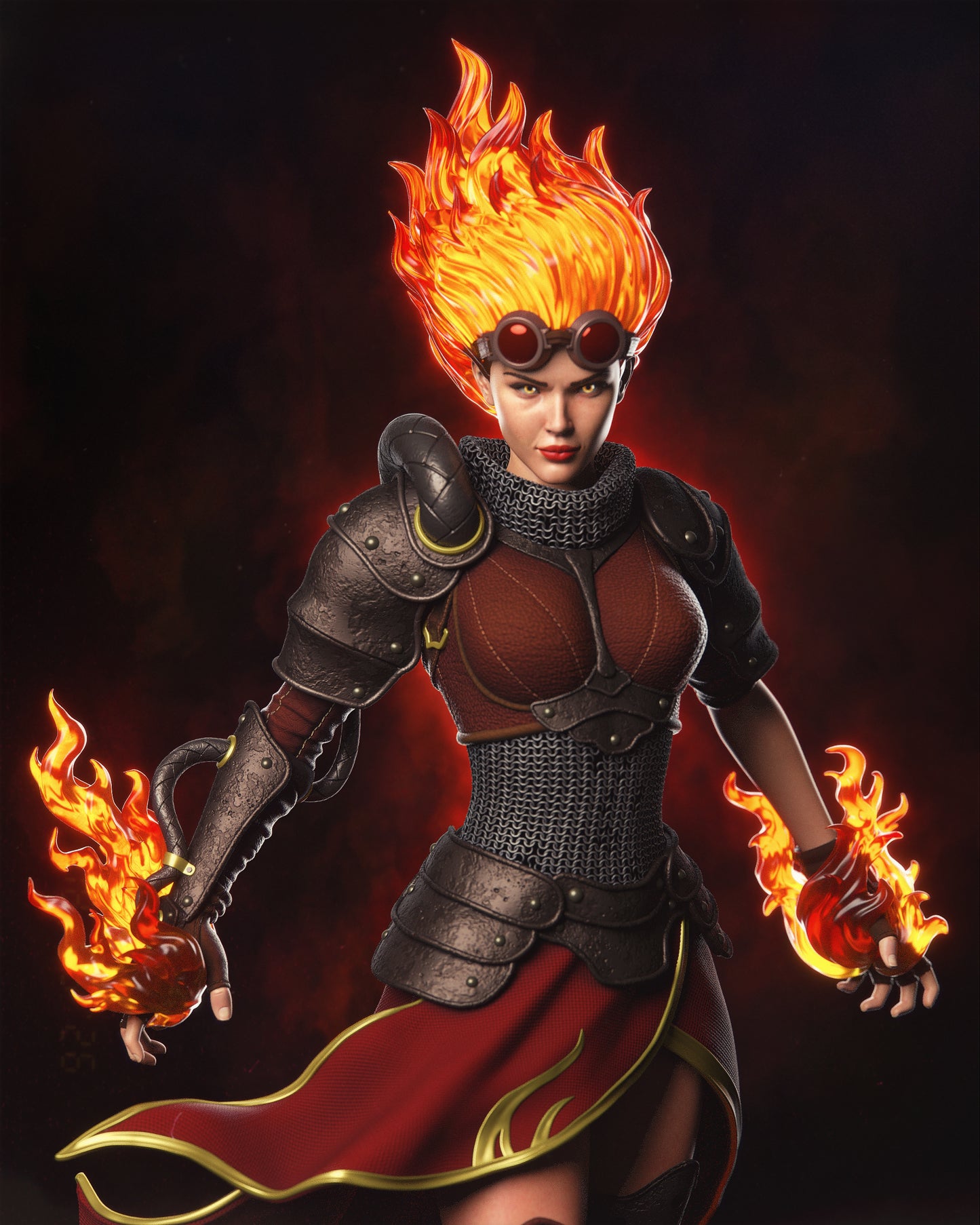 Chandra The Pyromancer Sculpture (75mm to 500mm) - Unassembled/Unpainted/3D Print