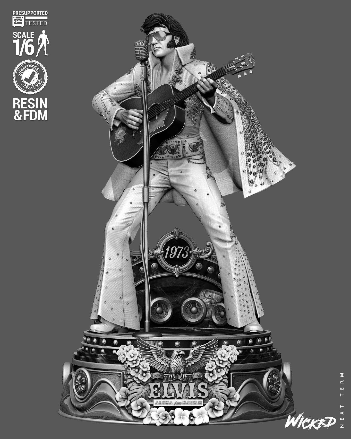 Elvis Presley Aloha from Hawaii V2 Sculpture (75mm to 500mm) - Unassembled/Unpainted/3D Print
