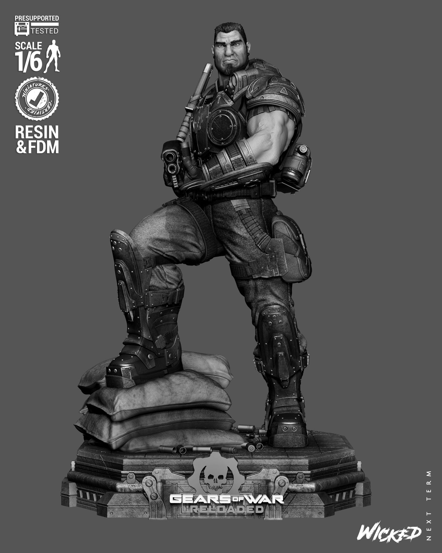 Dominic Santiago Sculpture (75mm to 500mm) Gear of War - Unassembled/Unpainted/3D Print