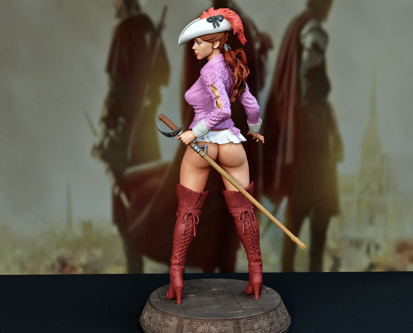 Musketeer Woman Sculpture (75mm to 500mm) - Unassembled/Unpainted/3D Print