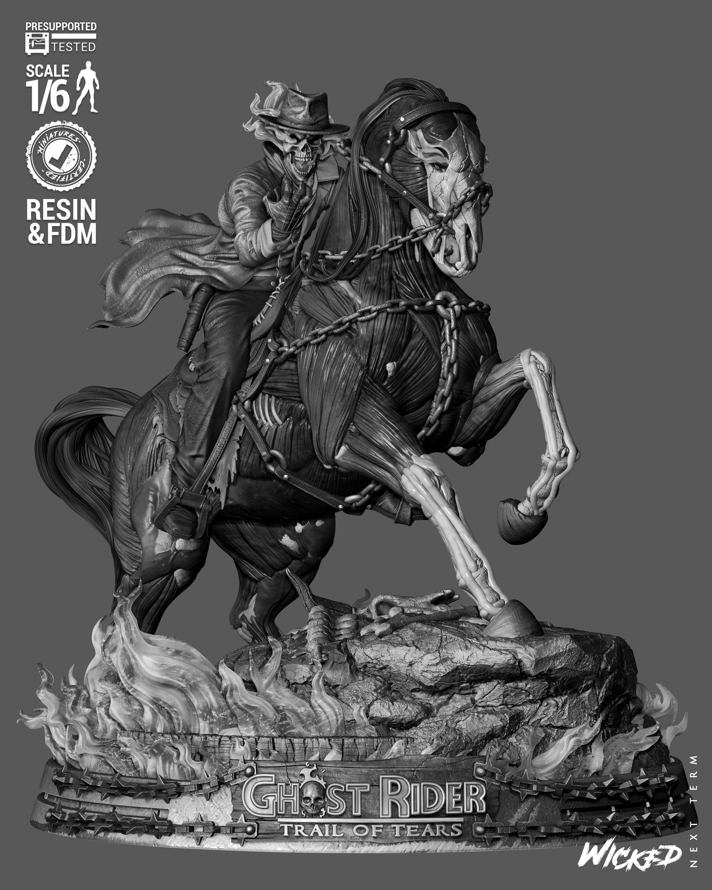 Ghost Rider: Trail of Tears Wild Vaquero Sculpture (75mm to 500mm) - Unassembled/Unpainted/3D Print
