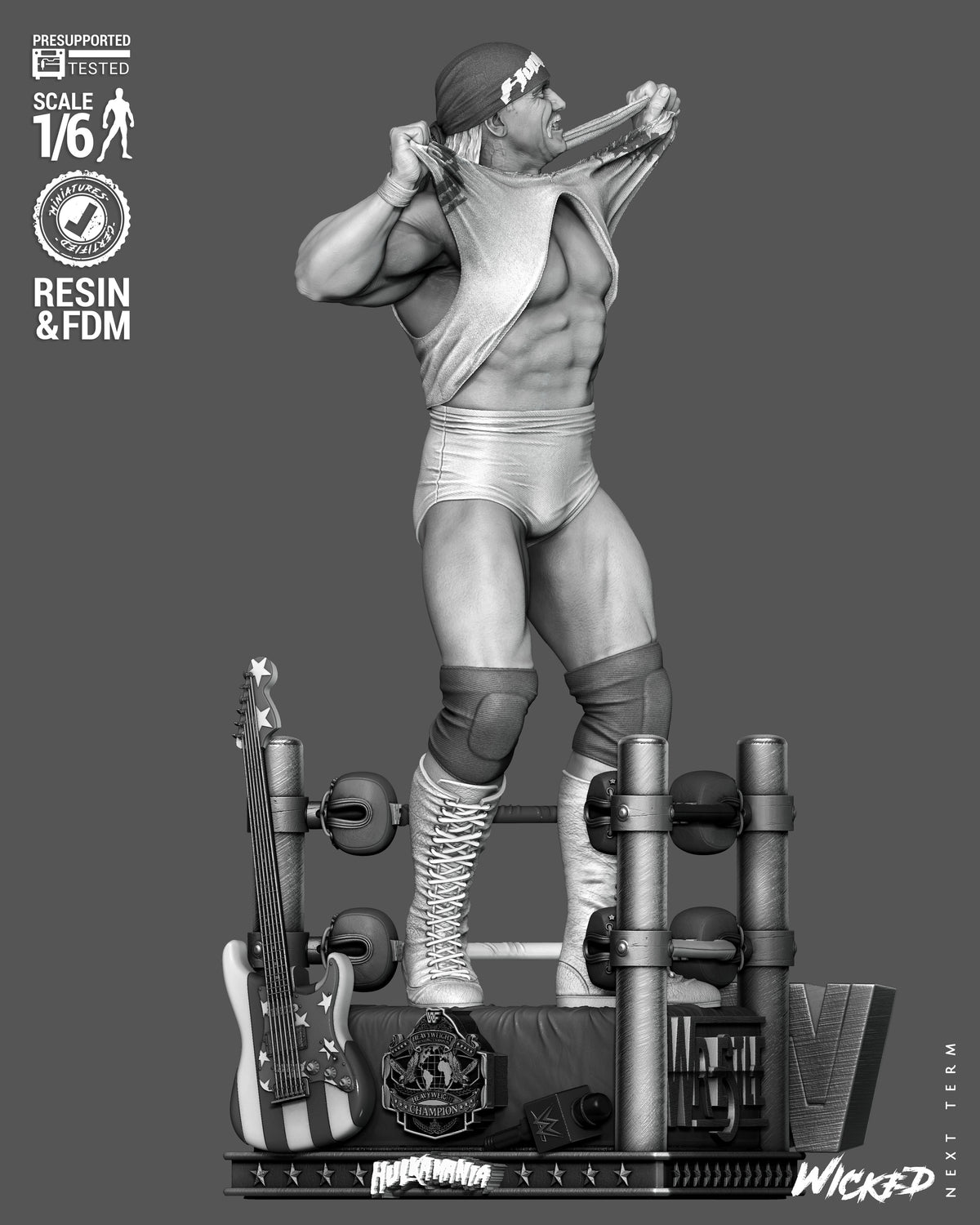 Hulk Hogan Sculpture (75mm to 500mm) - Unassembled/Unpainted/3D Print