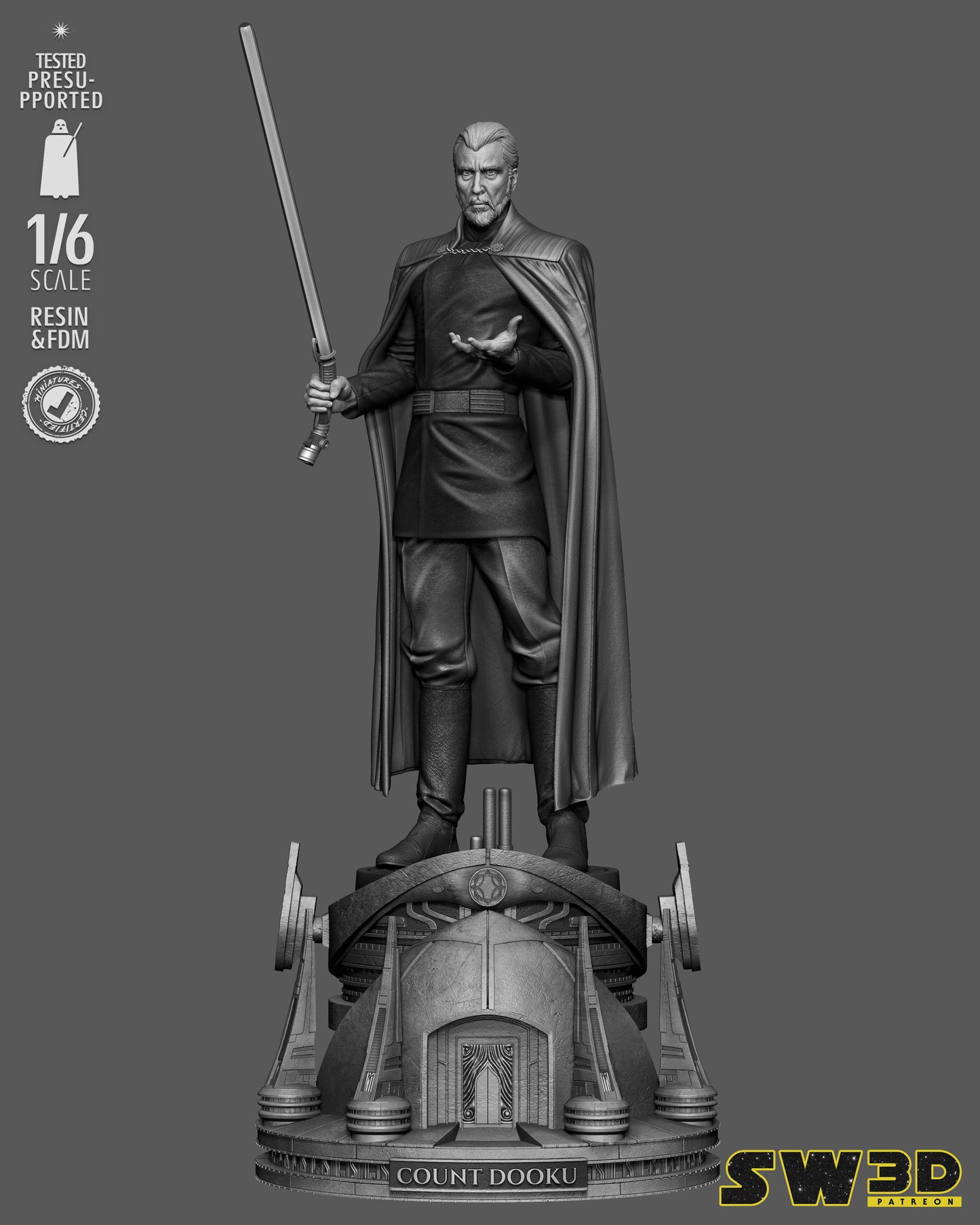 Count Dooku Sculpture (75mm to 500mm) - Unassembled/Unpainted/3D Print