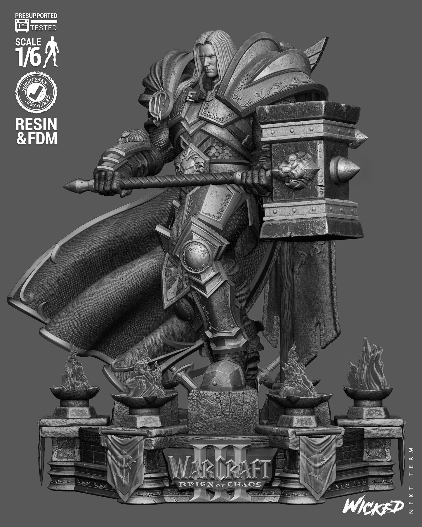 Arthas Paladin Sculpture (75mm to 500mm) - Unassembled/Unpainted/3D Print