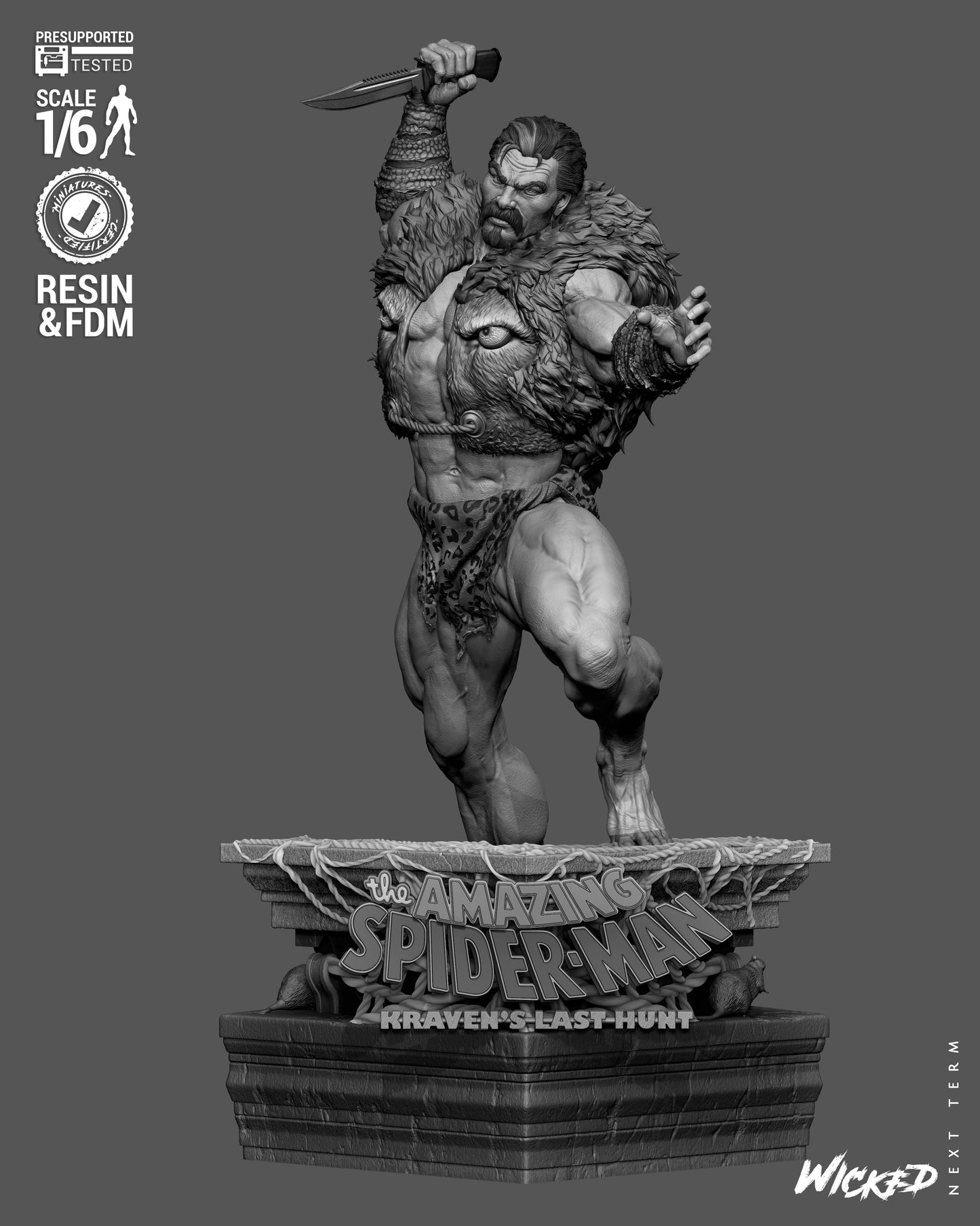 Kraven Sculpture (75mm to 500mm) - Unassembled/Unpainted/3D Print