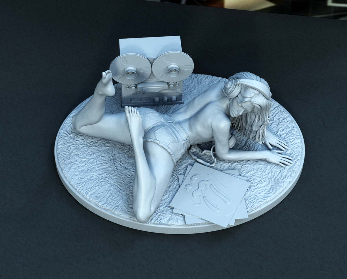 Sculpture de fille musique des années 90 (75 mm à 500 mm) - Non assemblée/Non peinte/Impression 3D