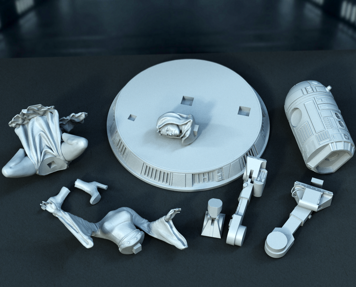Sculpture de la princesse Leia et R2D2 (75 mm à 500 mm) - Non assemblé/Non peint/Impression 3D
