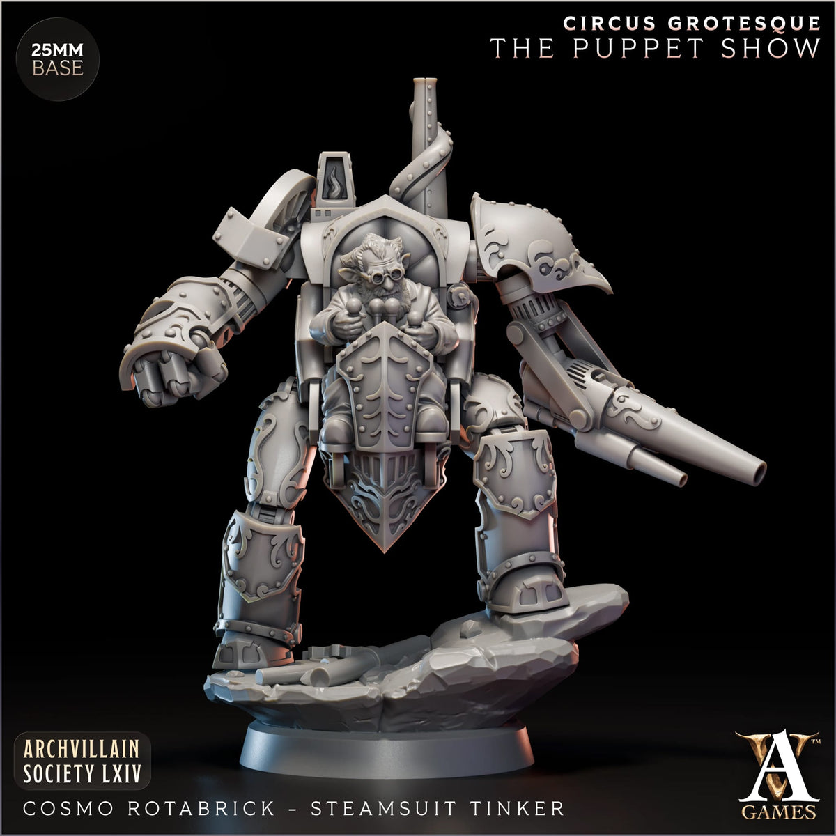 Cosmo Rotabrick - Steamsuit Tinker - The Puppet Master - Circus Grotesque - The Puppet Show - TTRPG - Wargaming - Mordheim - Dungeons and Dragons