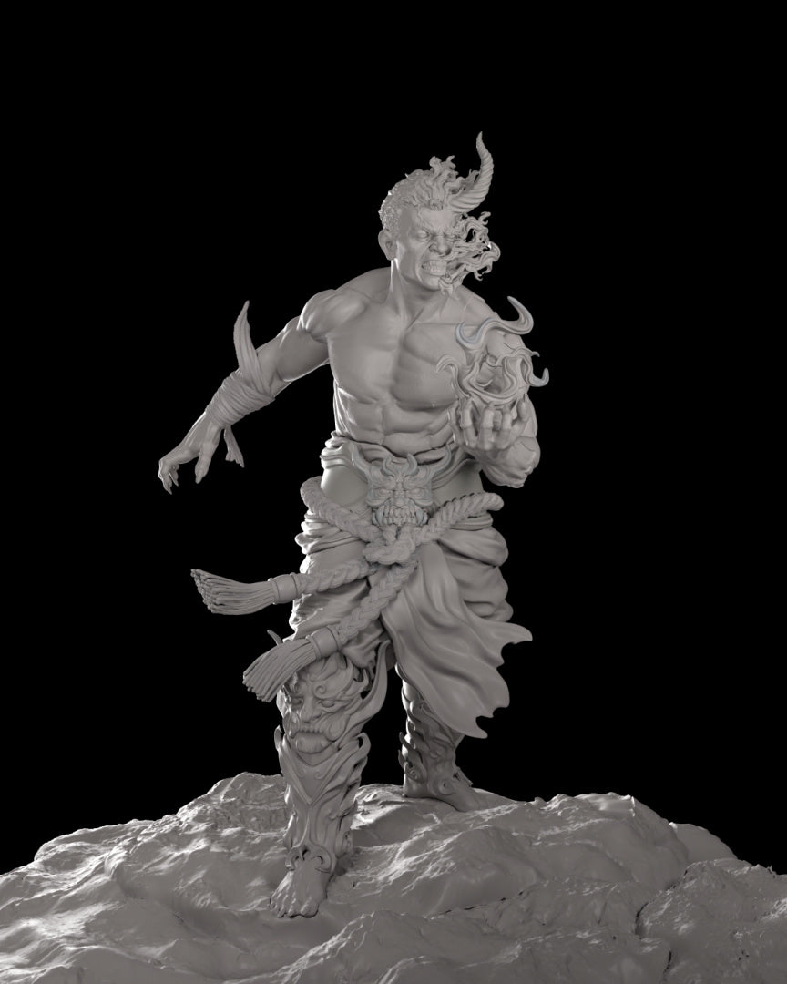 Fire Spirit of a Warrior Mage - by Ethereal Sculpts - Tabletop RPG Miniature - Roleplaying 3D Printed Fantasy Mini