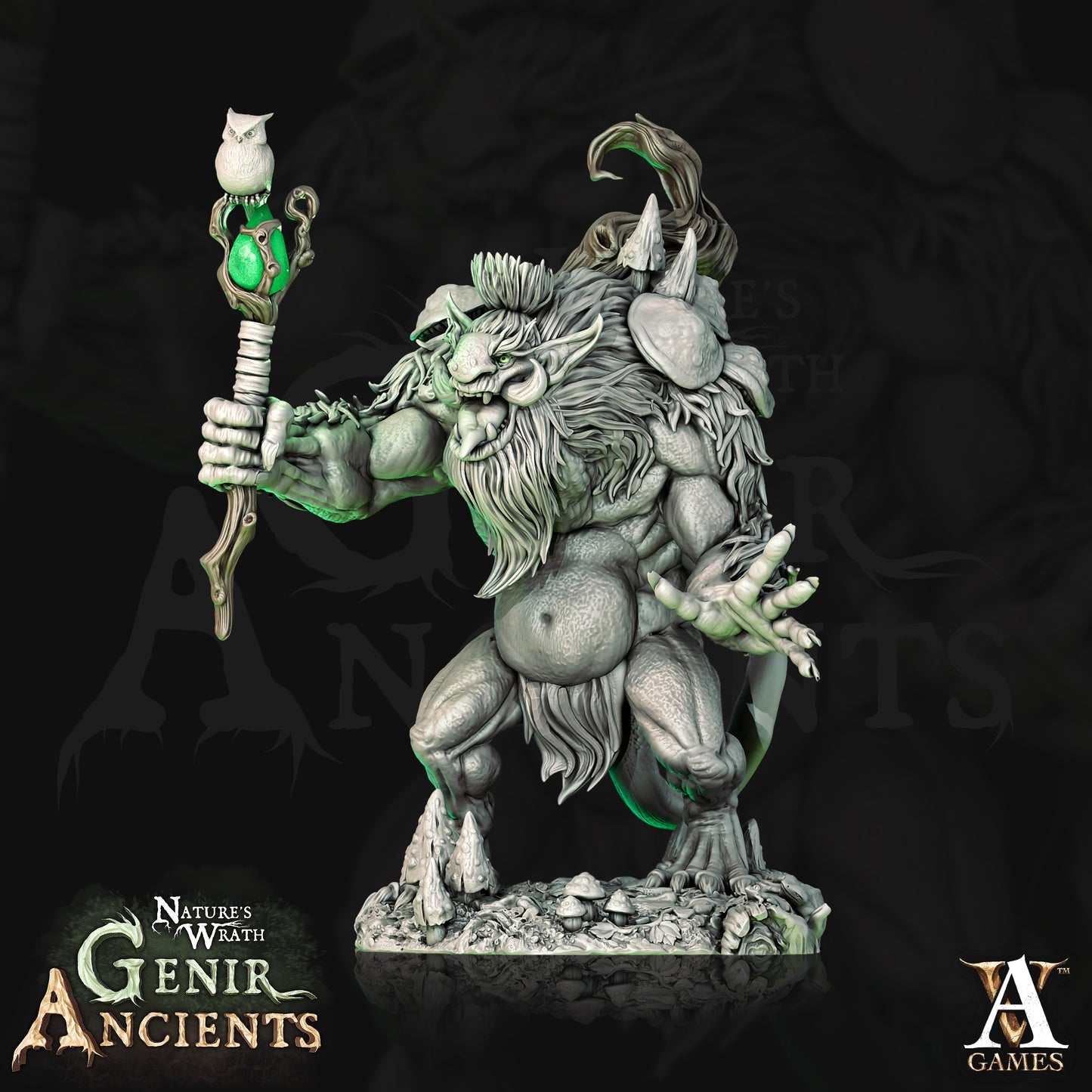 Genirheart Trolls with Staff and Owl - Dungeons and Dragons  - by Archvillain Games- Tabletop RPG Miniature - Roleplaying 3D Printed Fantasy Mini