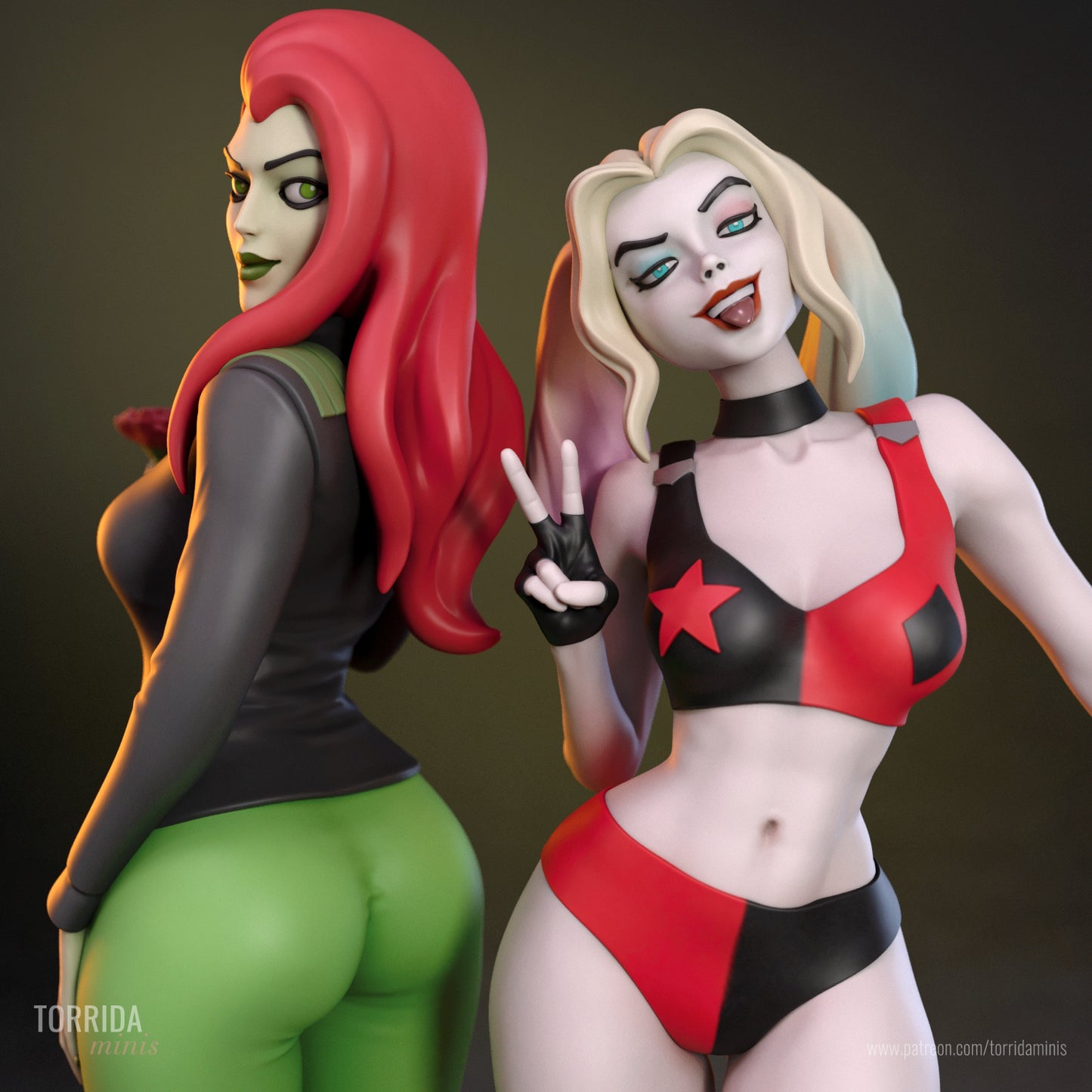 Harley Quinn and Poison Ivy Diorama (75mm to 500mm) - Unassembled/Unpainted/3D Print