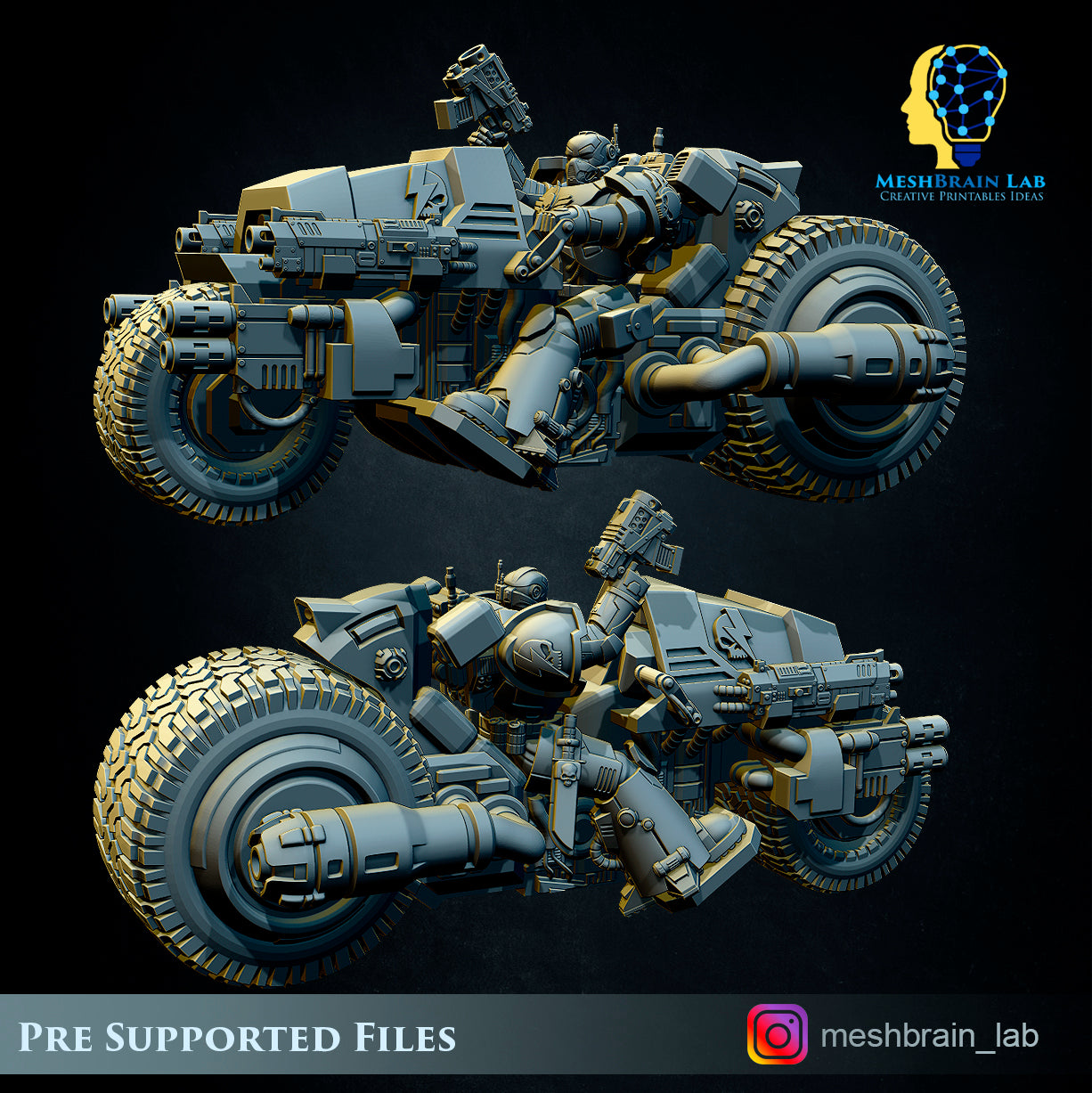 Imperial Marines Attack Bikes - Compatible with Warhammer 40K - by MeshBrain Lab Miniatures - Tabletop RPG Miniature - Roleplaying 3D Printed Fantasy Mini