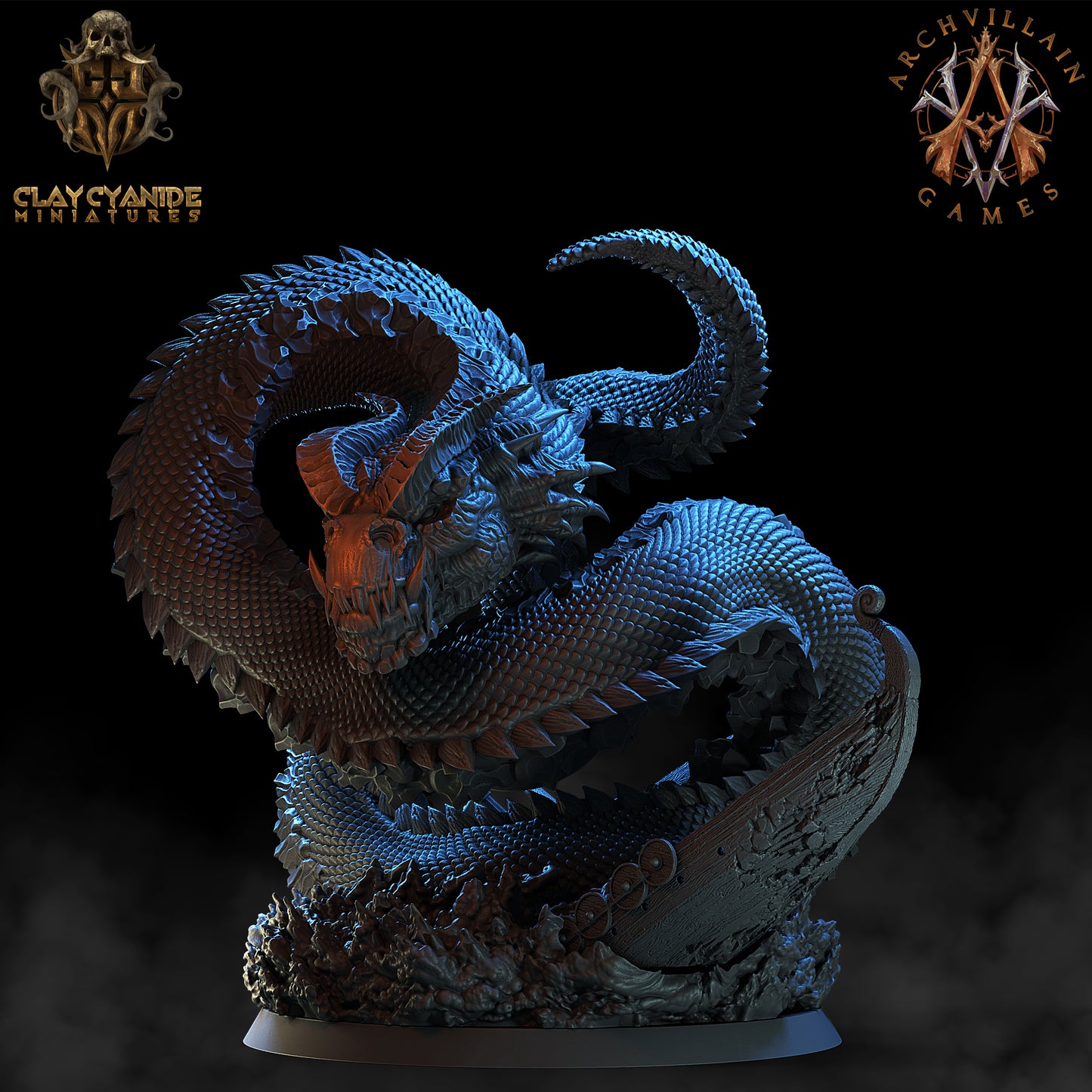 Jormugandr - Great Serpent - Wyrm - by Archvillain Games- Tabletop RPG Miniature - Roleplaying 3D Printed Fantasy Mini