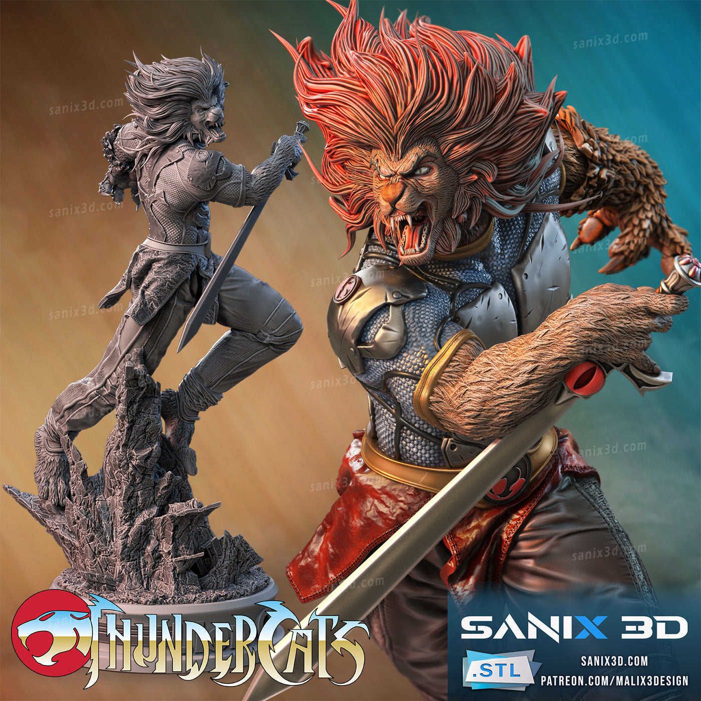 Lion-O Statue - Thundercats - by Sanix - Tabletop RPG Miniature - Roleplaying 3D Printed Fantasy Mini