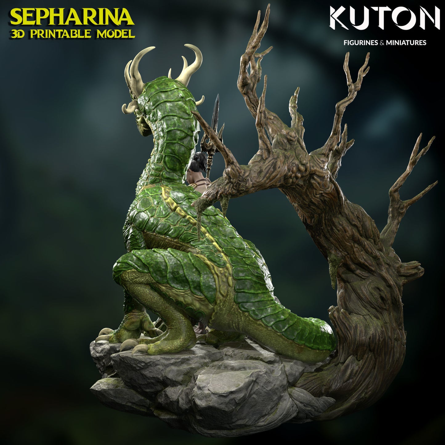Sepharina with pet Dragon - Dungeons and Dragons - by Kuton - Tabletop RPG Miniature - Roleplaying 3D Printed Fantasy Mini