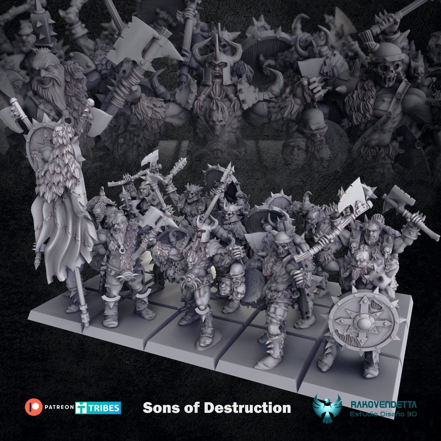 Barbarians of Destruction - Sons of Destruction - by Rakovendetta- Tabletop RPG Miniature - Roleplaying 3D Printed Fantasy Mini