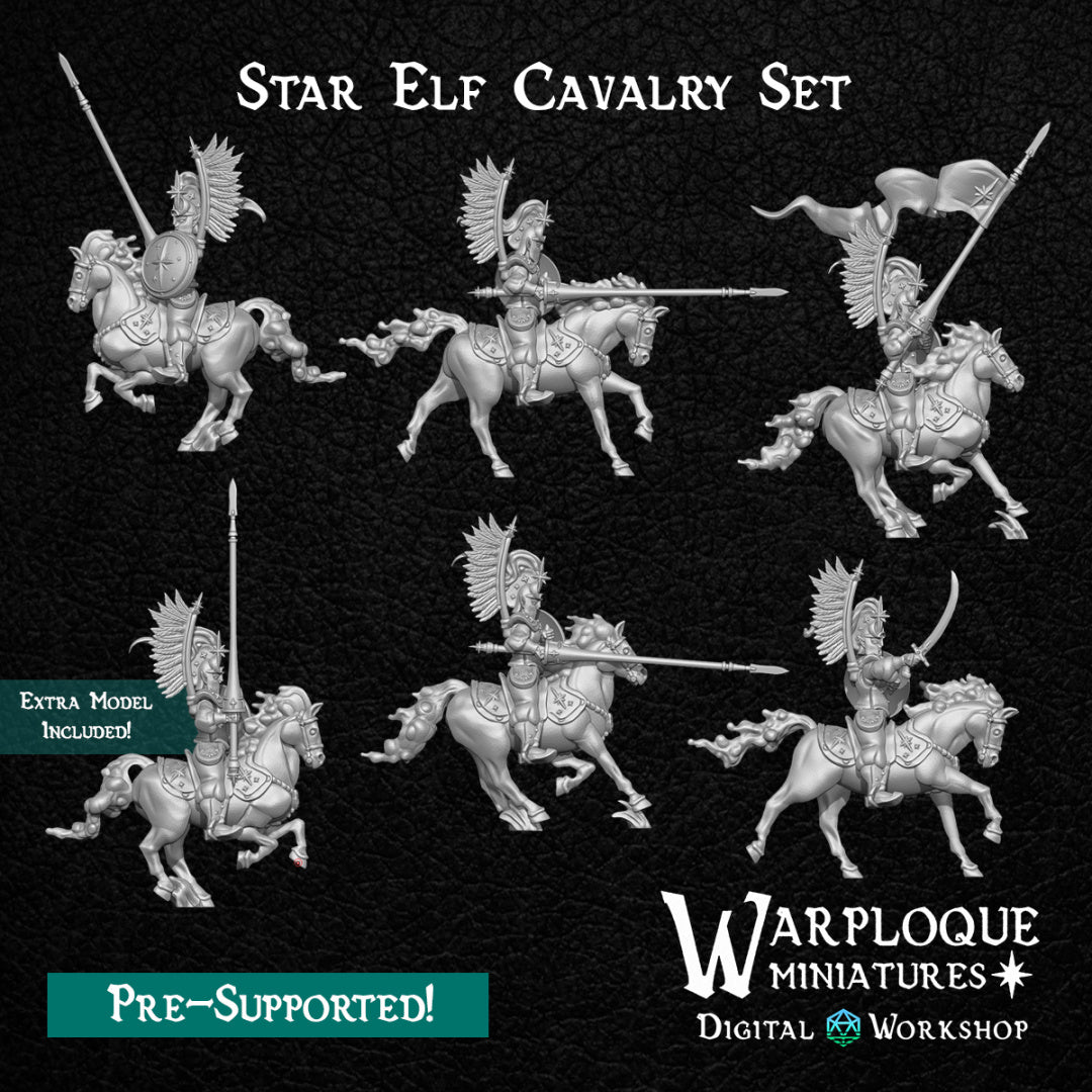 Star Elf Cavalry Set - Dungeons and Dragons - by Warp Minis- Tabletop RPG Miniature - Roleplaying 3D Printed Fantasy Mini