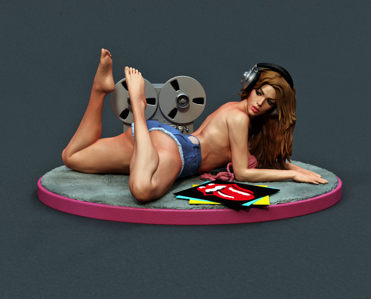 Stereo Girl Sculpture (75mm to 500mm) - Unassembled/Unpainted/3D Print