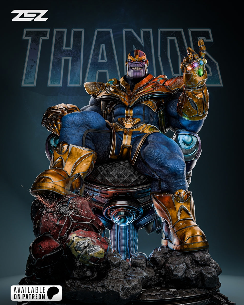 Thanos - The Conqueror of Worlds Sculpt - by ZEZ Studios - Tabletop RPG Miniature - Roleplaying 3D Printed Fantasy Mini