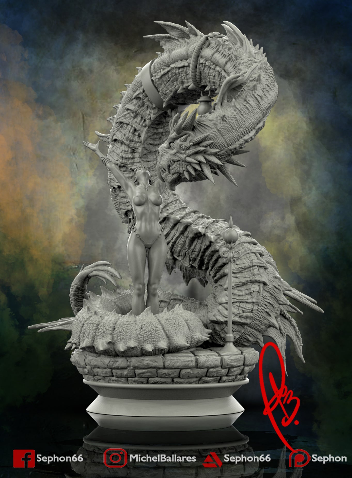 The Girl and the Dragon Diorama - by Creative Geek - Tabletop RPG Miniature - Roleplaying 3D Printed Fantasy Mini