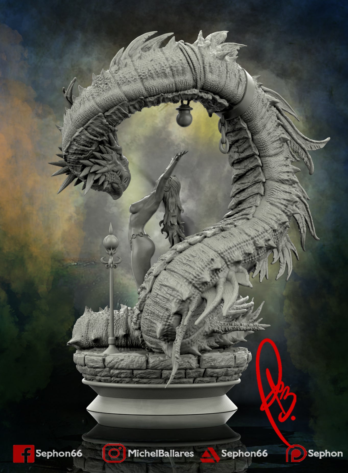 The Girl and the Dragon Diorama - by Creative Geek - Tabletop RPG Miniature - Roleplaying 3D Printed Fantasy Mini