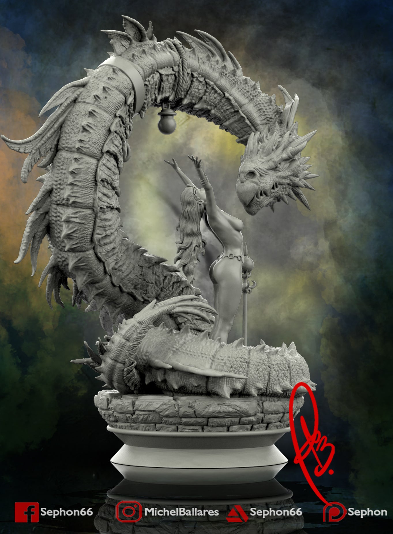 The Girl and the Dragon Diorama - by Creative Geek - Tabletop RPG Miniature - Roleplaying 3D Printed Fantasy Mini