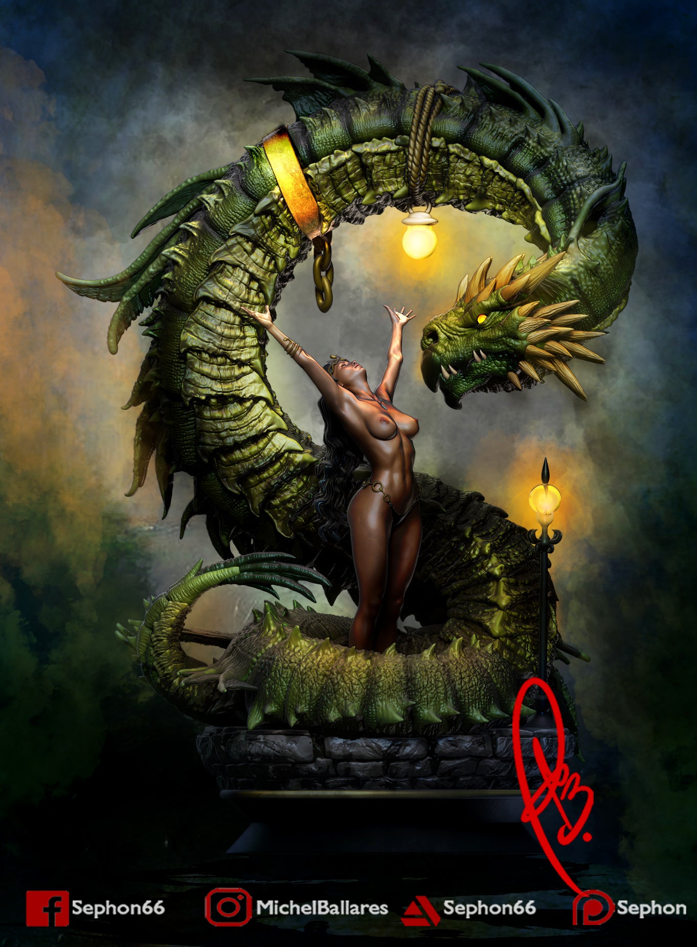 The Girl and the Dragon Diorama - by Creative Geek - Tabletop RPG Miniature - Roleplaying 3D Printed Fantasy Mini