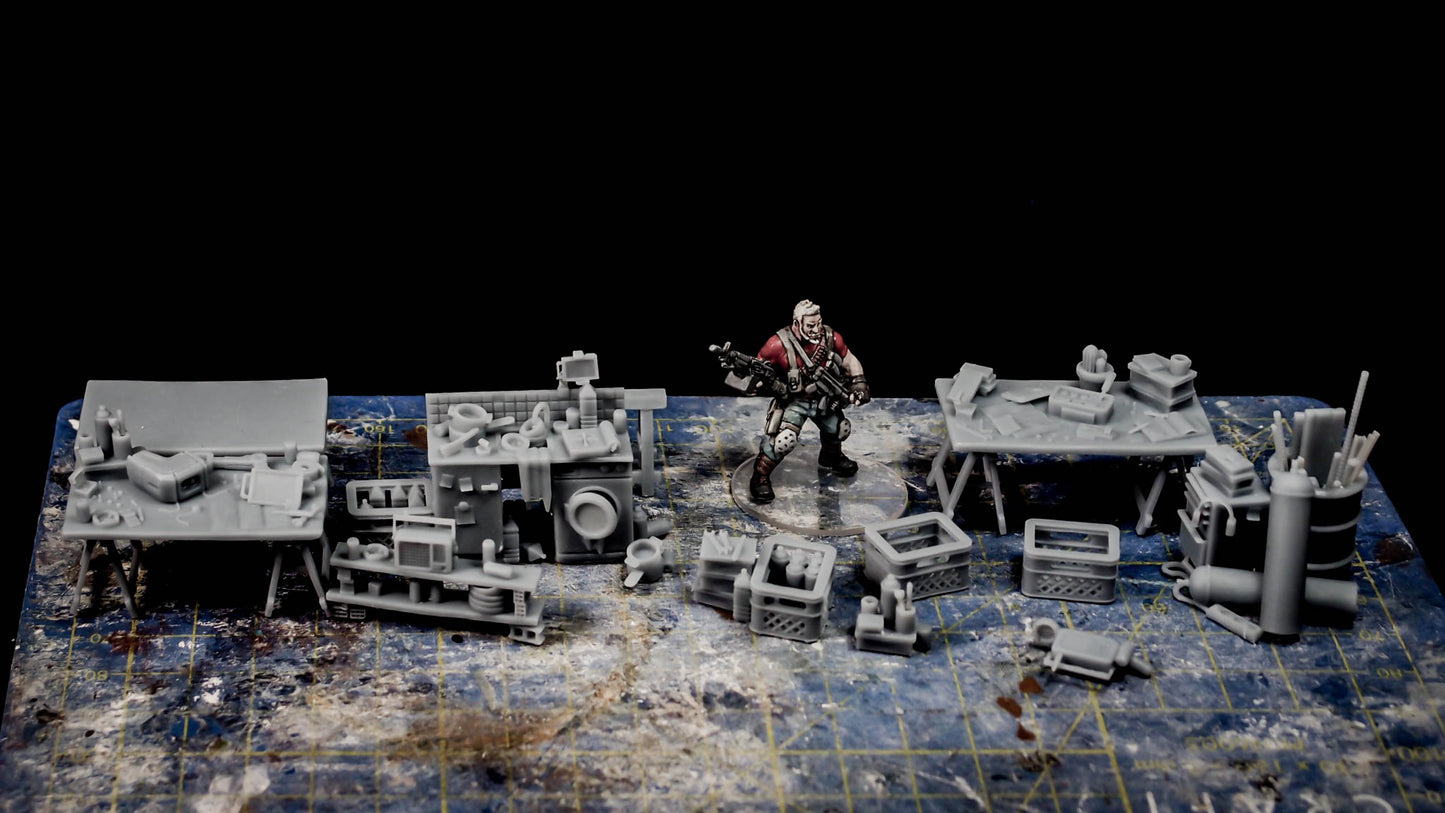 The Shelter - Workbenches - Scatter Terrain - by The lazy Forger - Tabletop RPG Miniature - Roleplaying 3D Printed Fantasy Mini