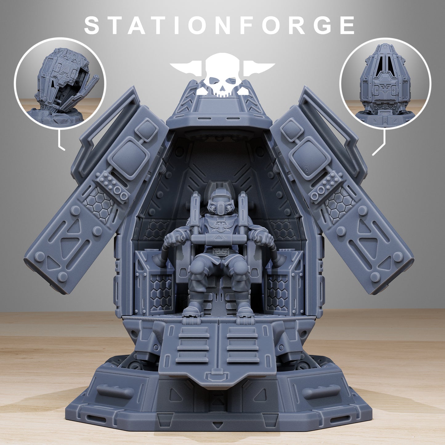 Vaskar Drop Pod V1 - Compatible with Warhammer 40K - by Station Forge - Tabletop RPG Miniature - Roleplaying 3D Printed Fantasy Mini