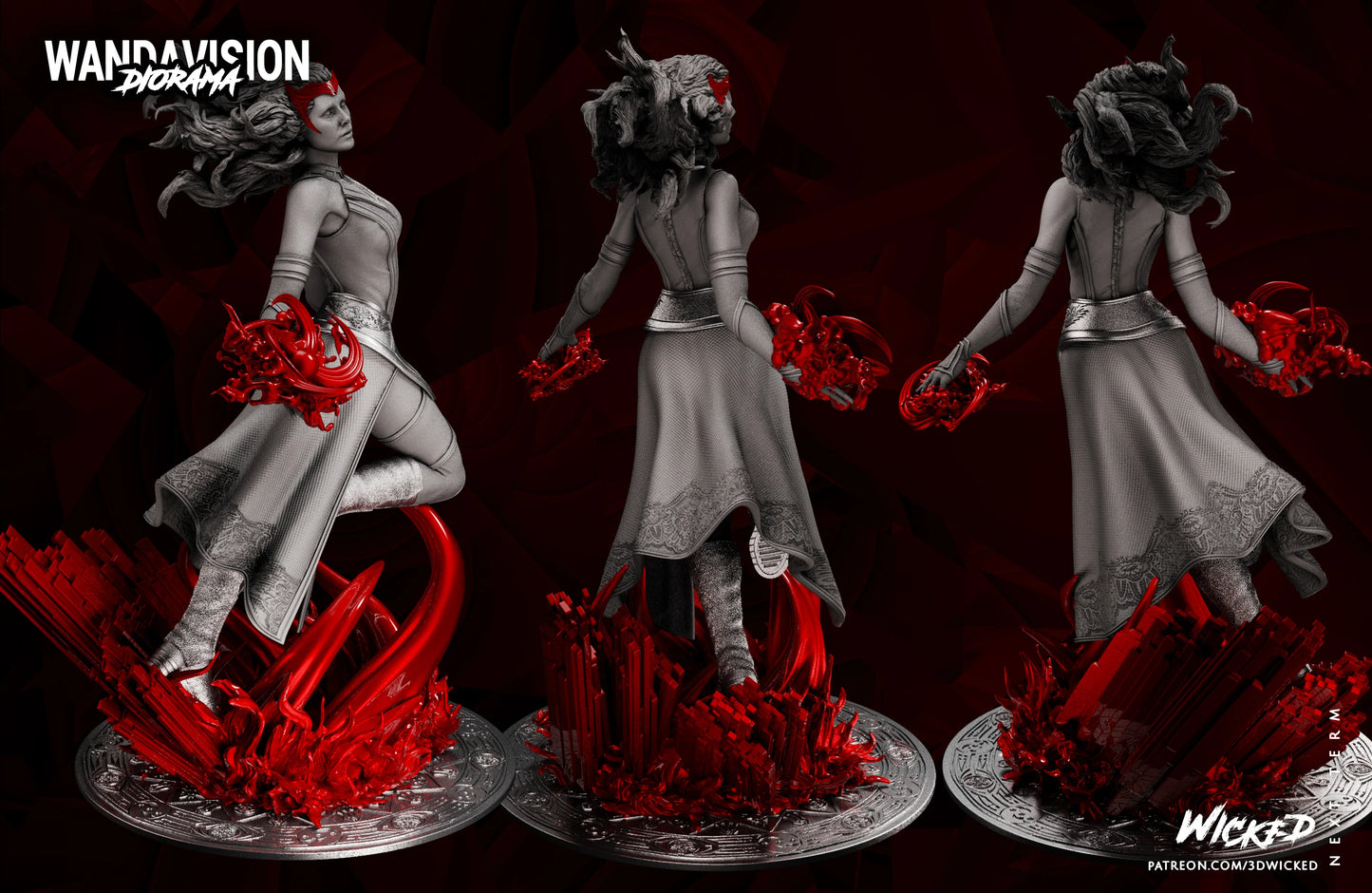 Wanda Sculpture - Marvel Universe - by Wicked 3D- Tabletop RPG Miniature - Roleplaying 3D Printed Fantasy Mini