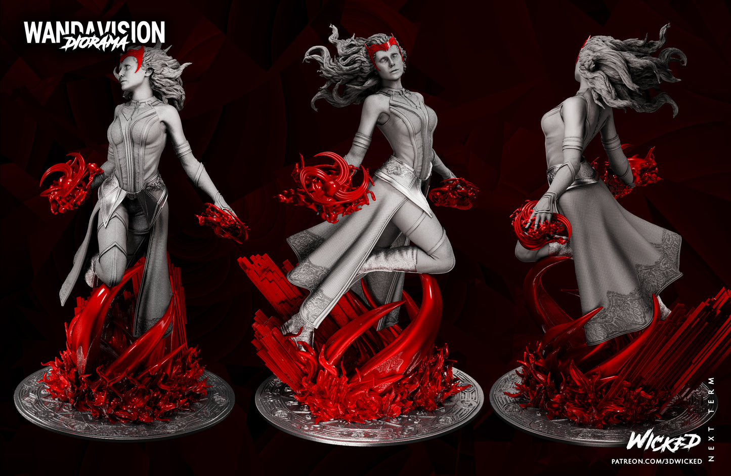 Wanda Sculpture - Marvel Universe - by Wicked 3D- Tabletop RPG Miniature - Roleplaying 3D Printed Fantasy Mini