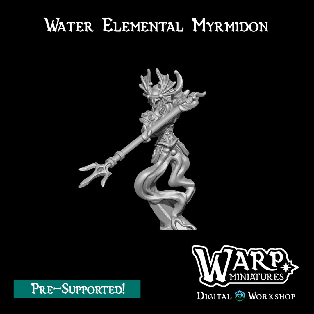 Water Elemental Myrmidon - Dungeons and Dragons - by Warp Minis- Tabletop RPG Miniature - Roleplaying 3D Printed Fantasy Mini