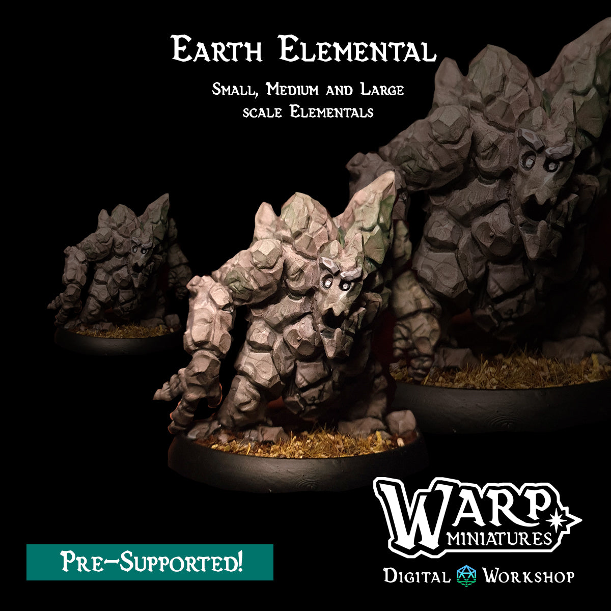 Earth Elemental (x3) - Small, Medium and Large - TTRPG - Wargaming - Dungeons and Dragons