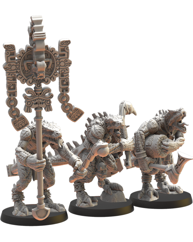 Ezocamatl Command Group (x3)- by Lost Kingdom - Lizard-Men - TTRPG - Wargaming - Dungeons and Dragons