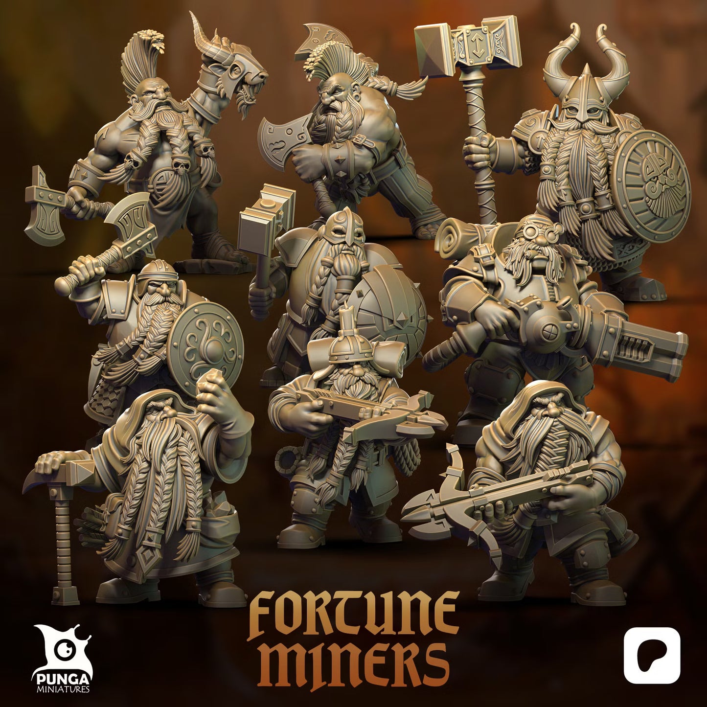 Fortune Miners Warband (x9) Dwarves - TTRPG - Wargaming - Mordheim - Dungeons and Dragons