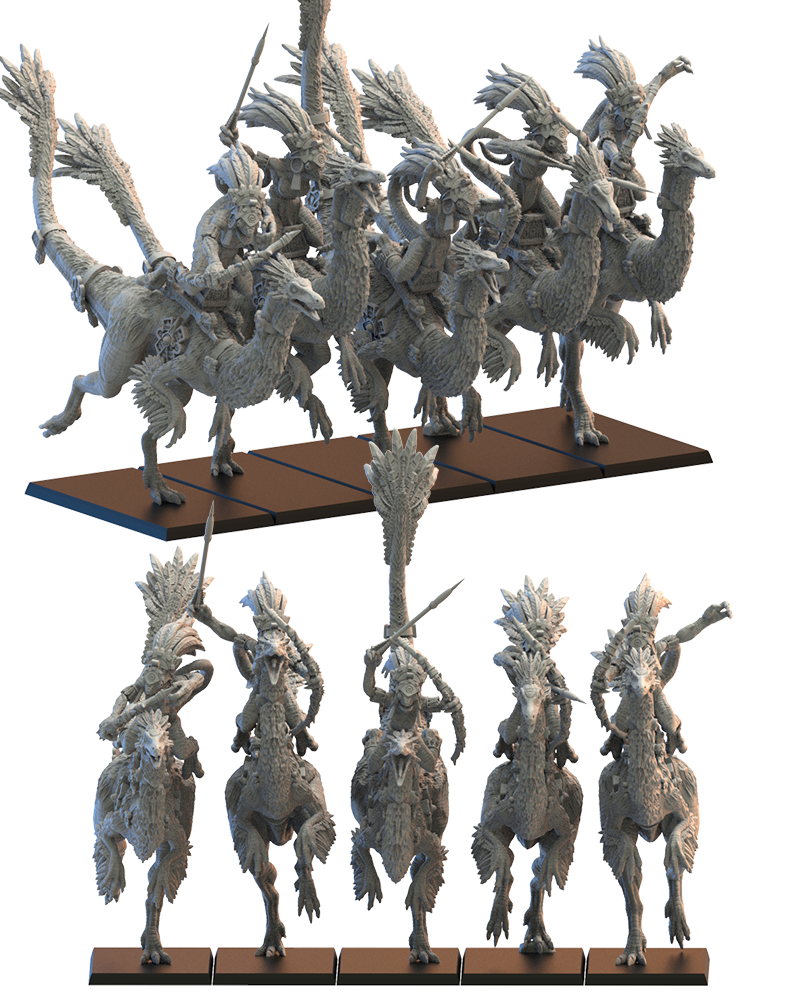 Gallillimus Kuaxotl Riders (x5) - Lizard-Men - TTRPG - Wargaming - Dungeons and Dragons