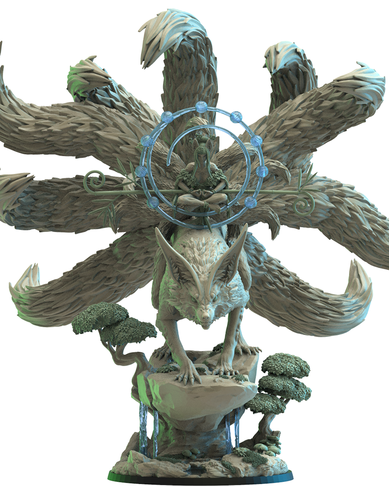 Hanako, Kitsune Druid on Kyubi - Wood Elves - TTRPG - Wargaming - Dungeons and Dragons