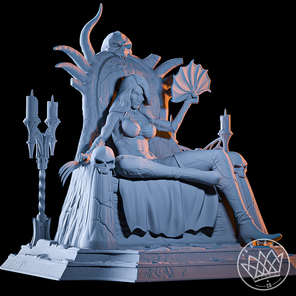 Kitana on Throne Sculpture (75mm to 500mm) - Unassembled/Unpainted/3D Print