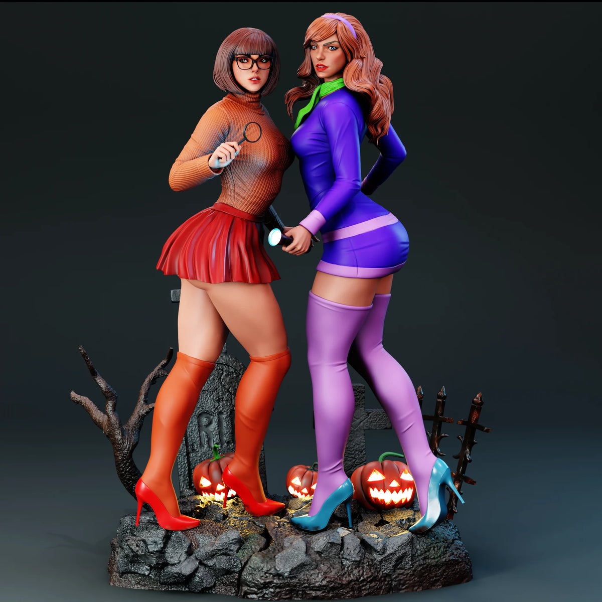 Daphne and Velma Diorama (75mm to 500mm) - Unassembled/Unpainted/3D Print