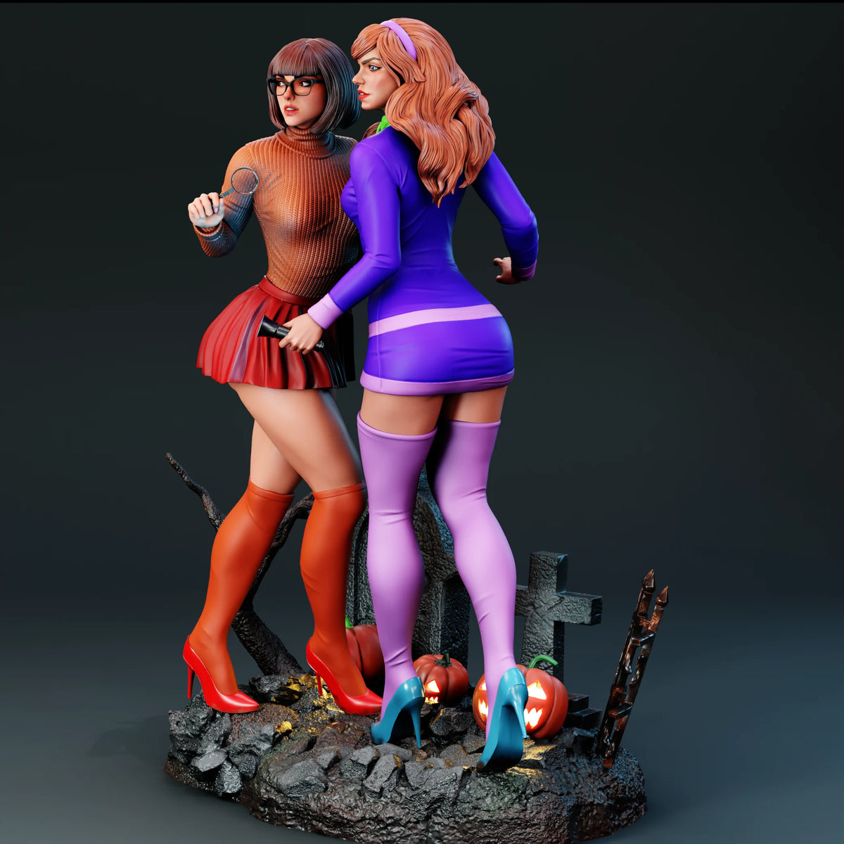 Daphne and Velma Diorama (75mm to 500mm) - Unassembled/Unpainted/3D Print