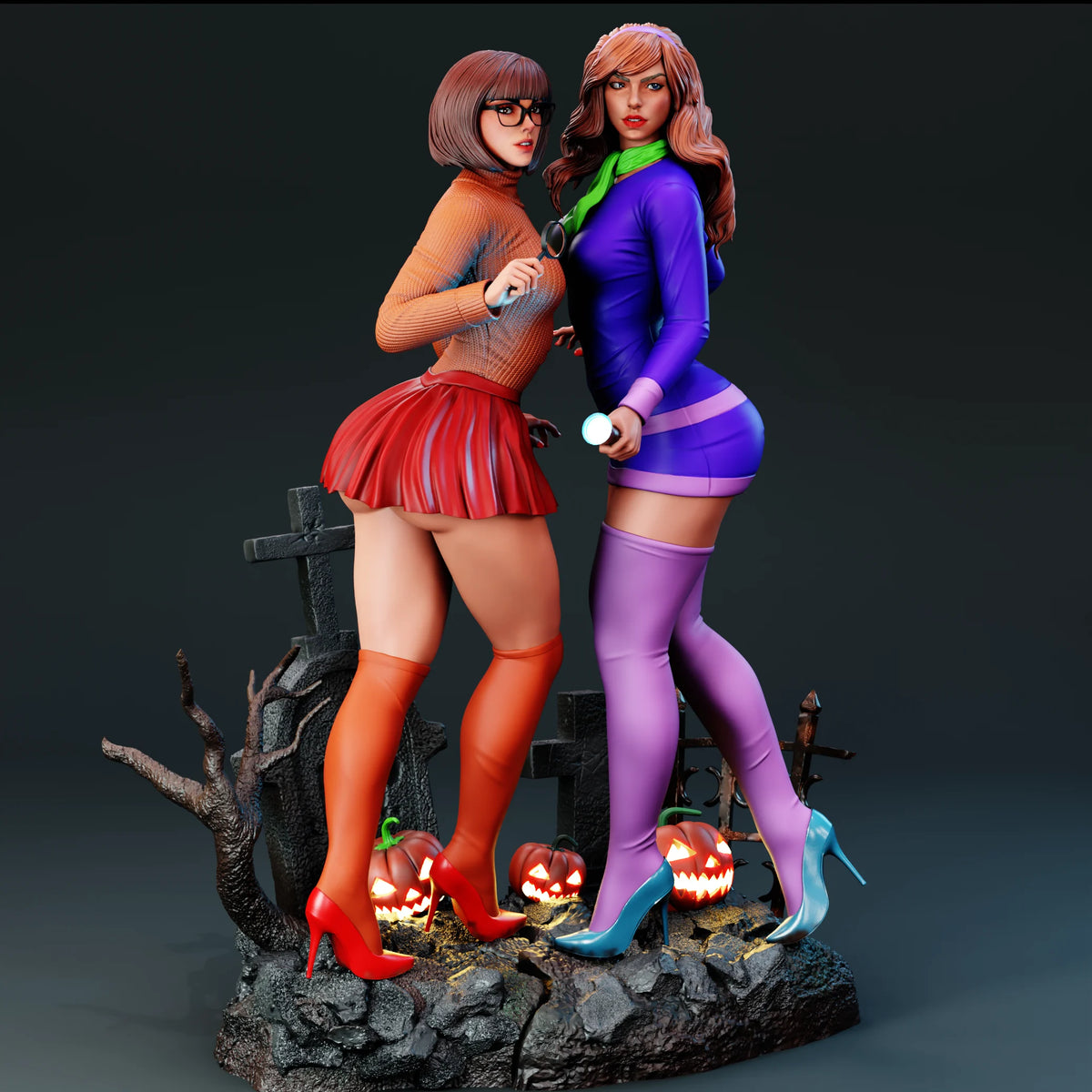 Daphne and Velma Diorama (75mm to 500mm) - Unassembled/Unpainted/3D Print