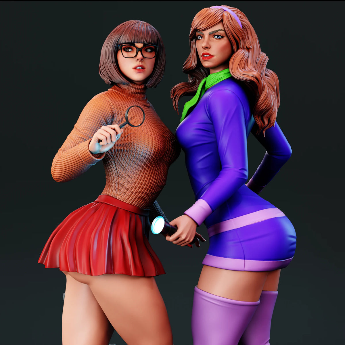 Daphne and Velma Diorama (75mm to 500mm) - Unassembled/Unpainted/3D Print