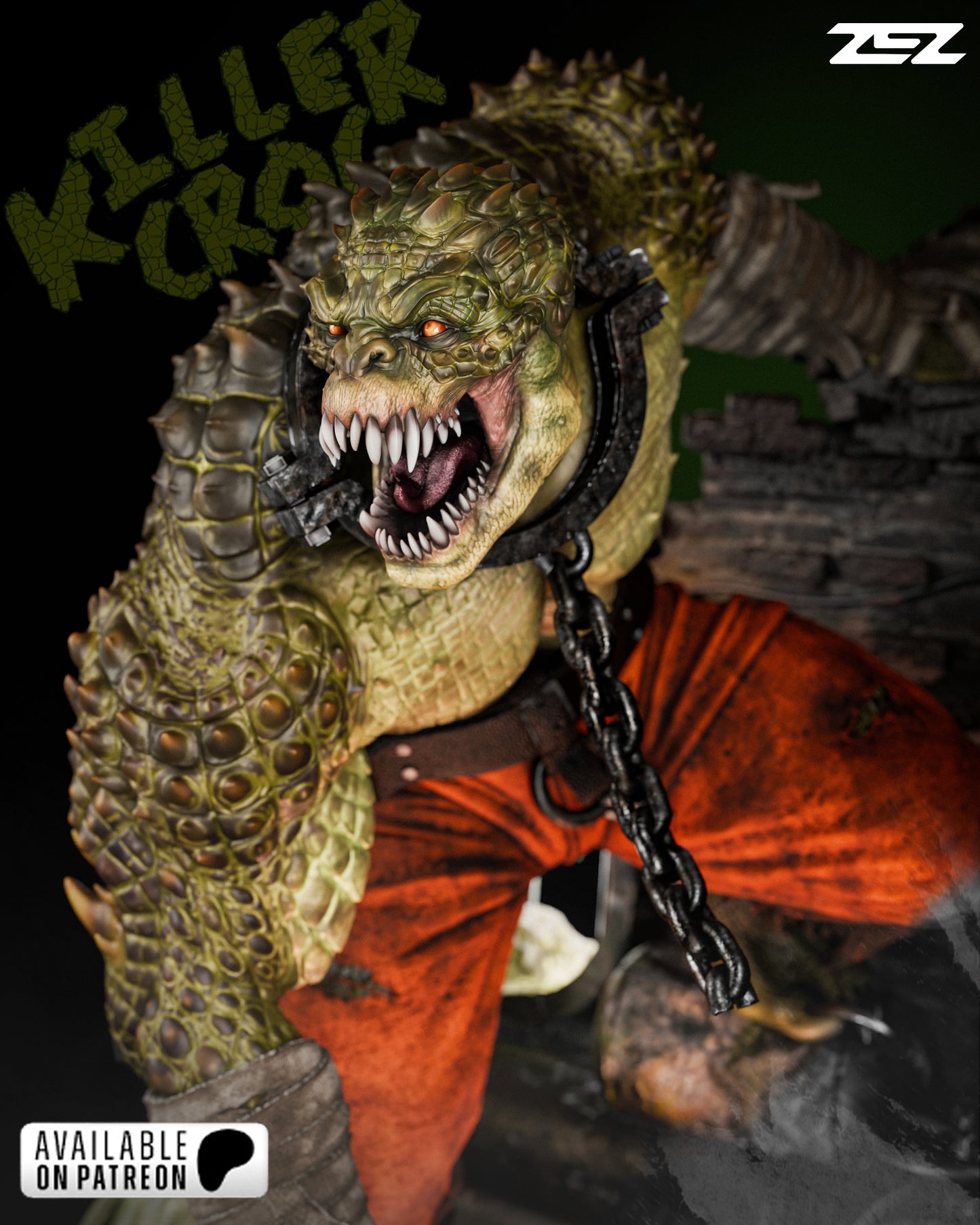 Killer Croc Sculpture (75mm -500mm) Unassembled - Unpainted - 3D Print