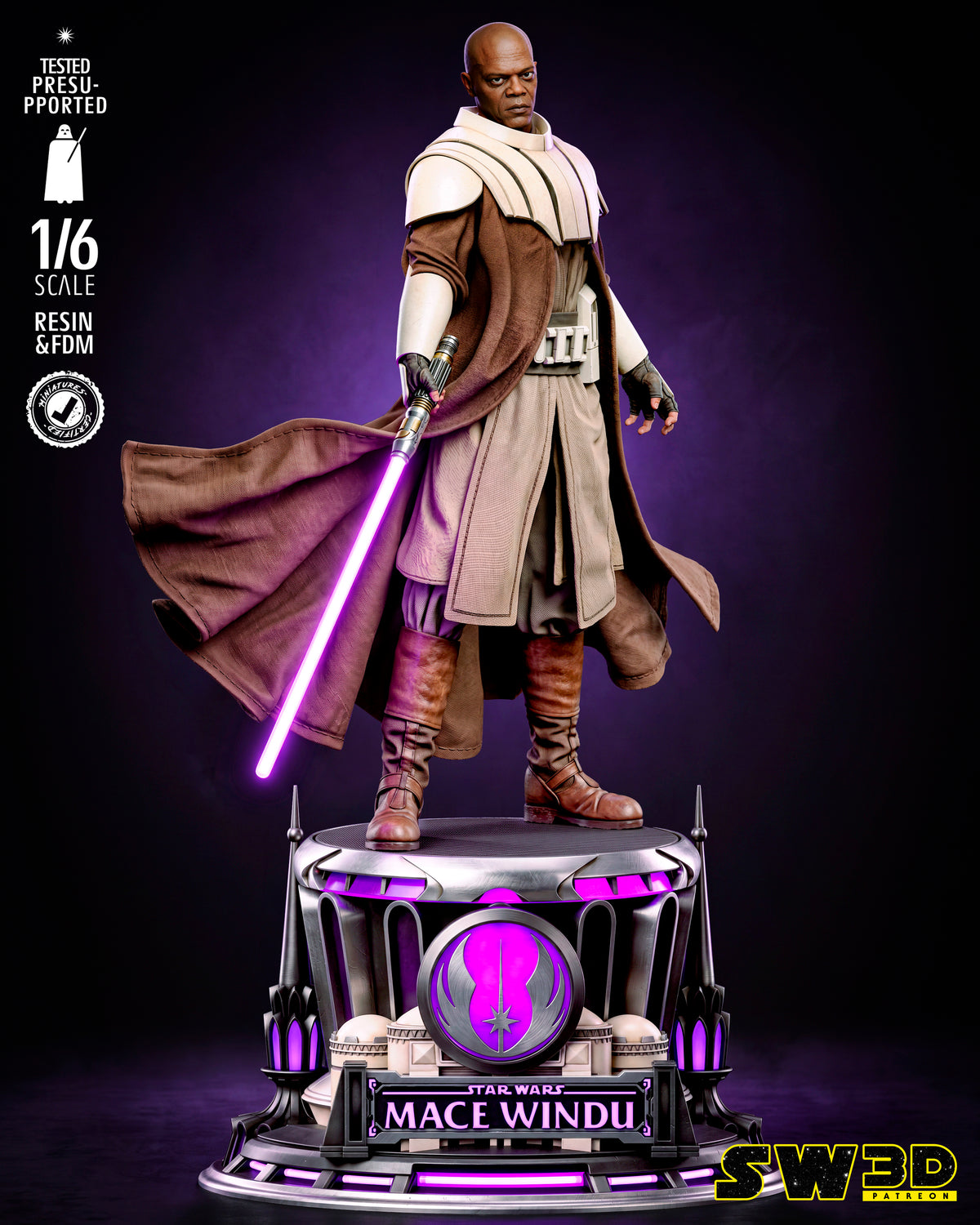 Mace Windu Sculpture (75mm to 500mm) - Unassembled/Unpainted/3D Print