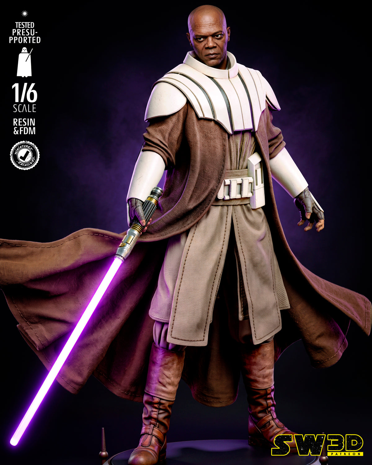 Mace Windu Sculpture (75mm to 500mm) - Unassembled/Unpainted/3D Print