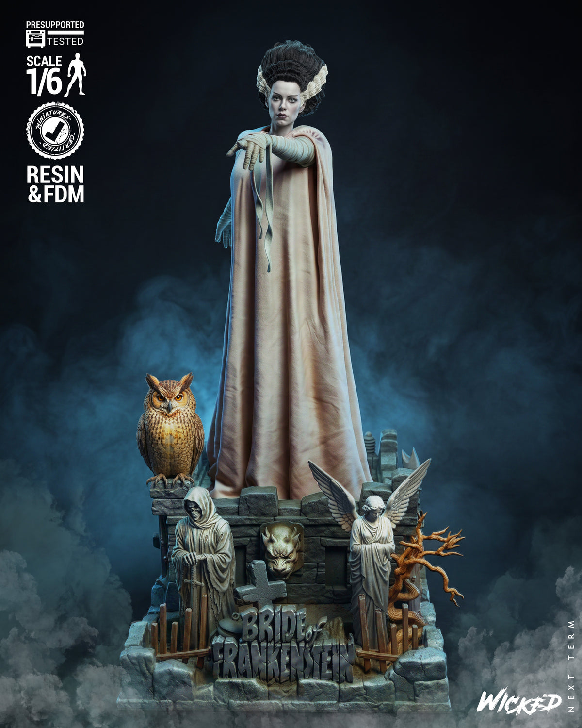 Bride of Frankenstein Sculpture (75mm to 500mm) - Unassembled/Unpainted/3D Print