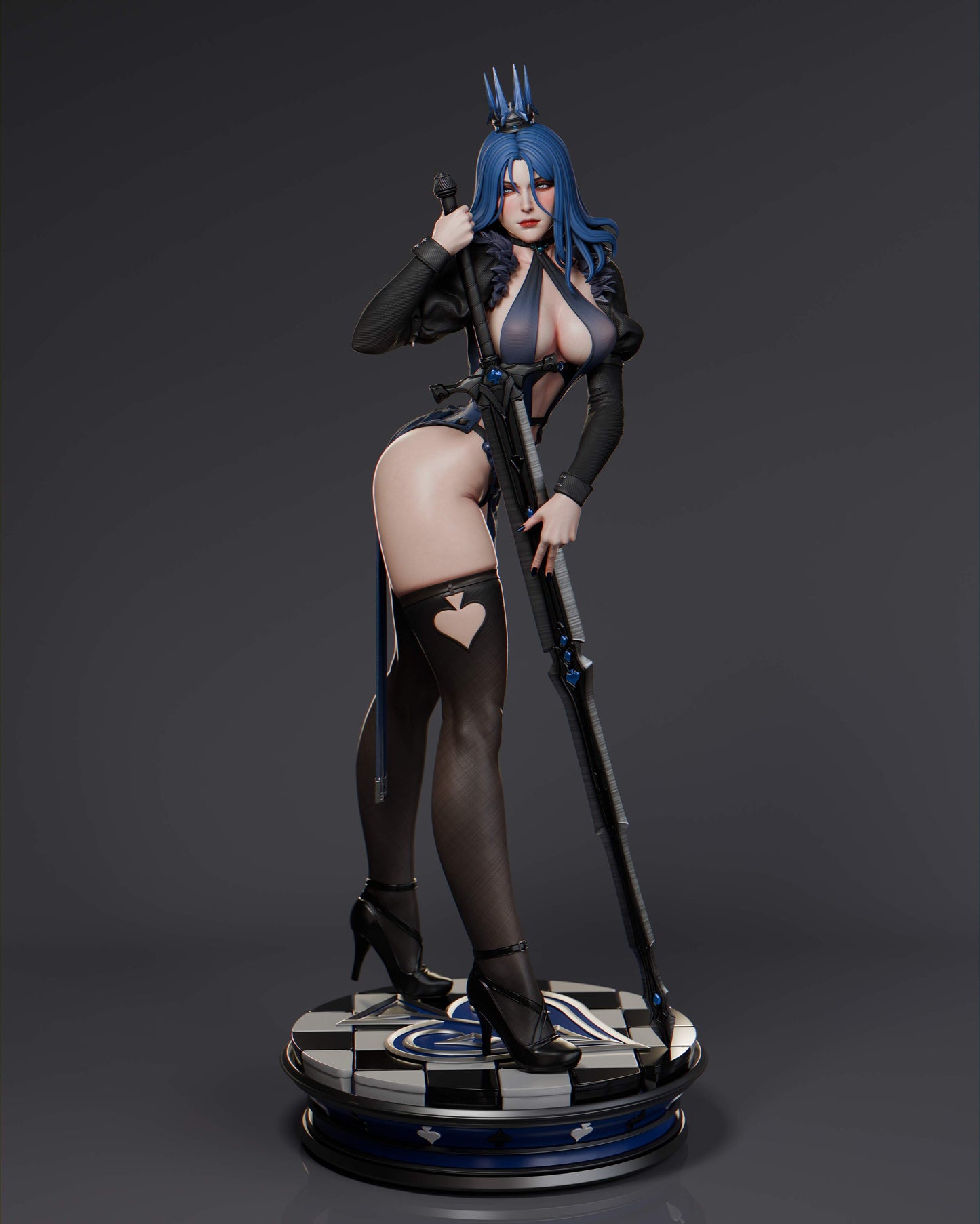 Queen of Spades Sculpture (75mm to 500mm) - Unassembled/Unpainted/3D Print